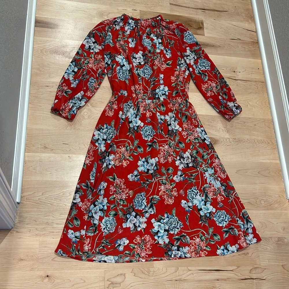 High Neck Floral Dress with Elastic Waist